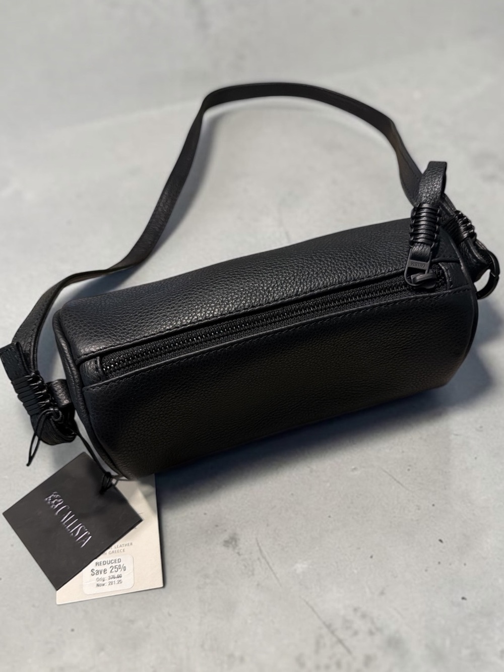 Calista Black Leather Cylinder Shoulder Bag - Unbranded